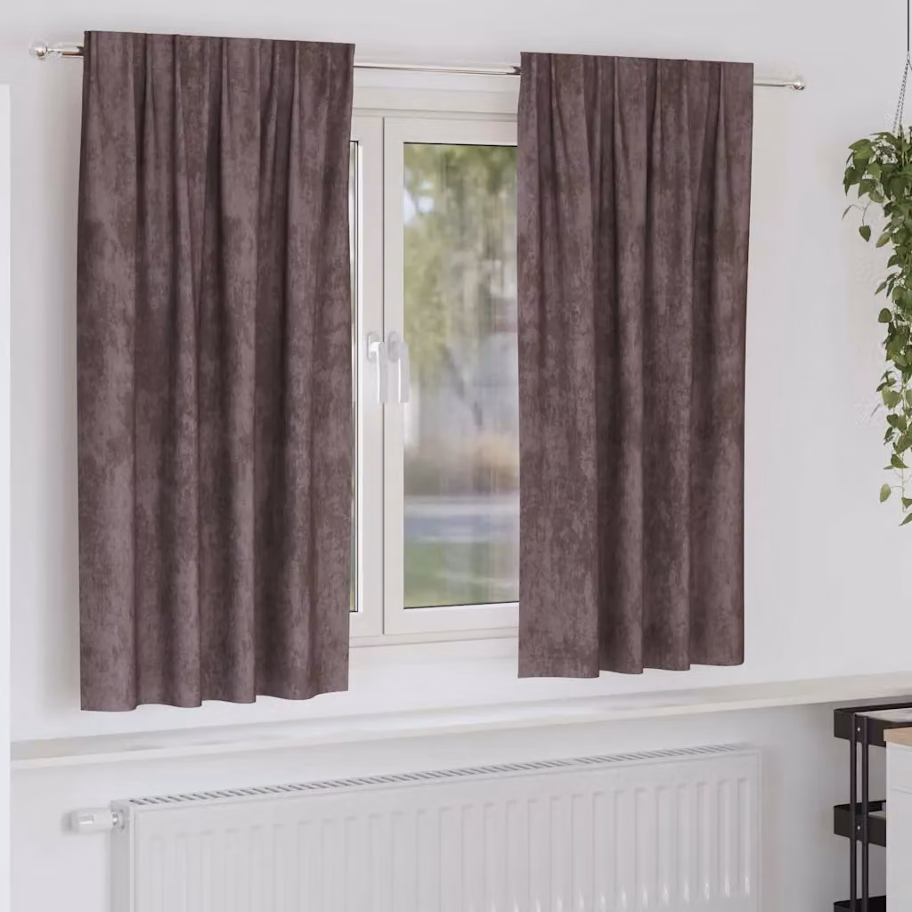 Set di 2 tende oscuranti in velluto vidaXL, marrone, termoisolanti, L: 175 cm x H: 140 cm