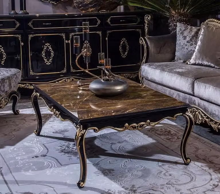 Casa Padrino tavolino barocco nero/oro 125 x 84 x h. 44 cm - Nobile tavolino da salotto in legno massiccio in stile barocco - Mobili barocchi