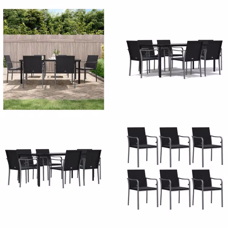 vidaXL Set da pranzo da giardino 7 pezzi con cuscini in polirattan e acciaio - Set da pranzo da giardino - Set da pranzo da giardino - Set da pranzo da esterno