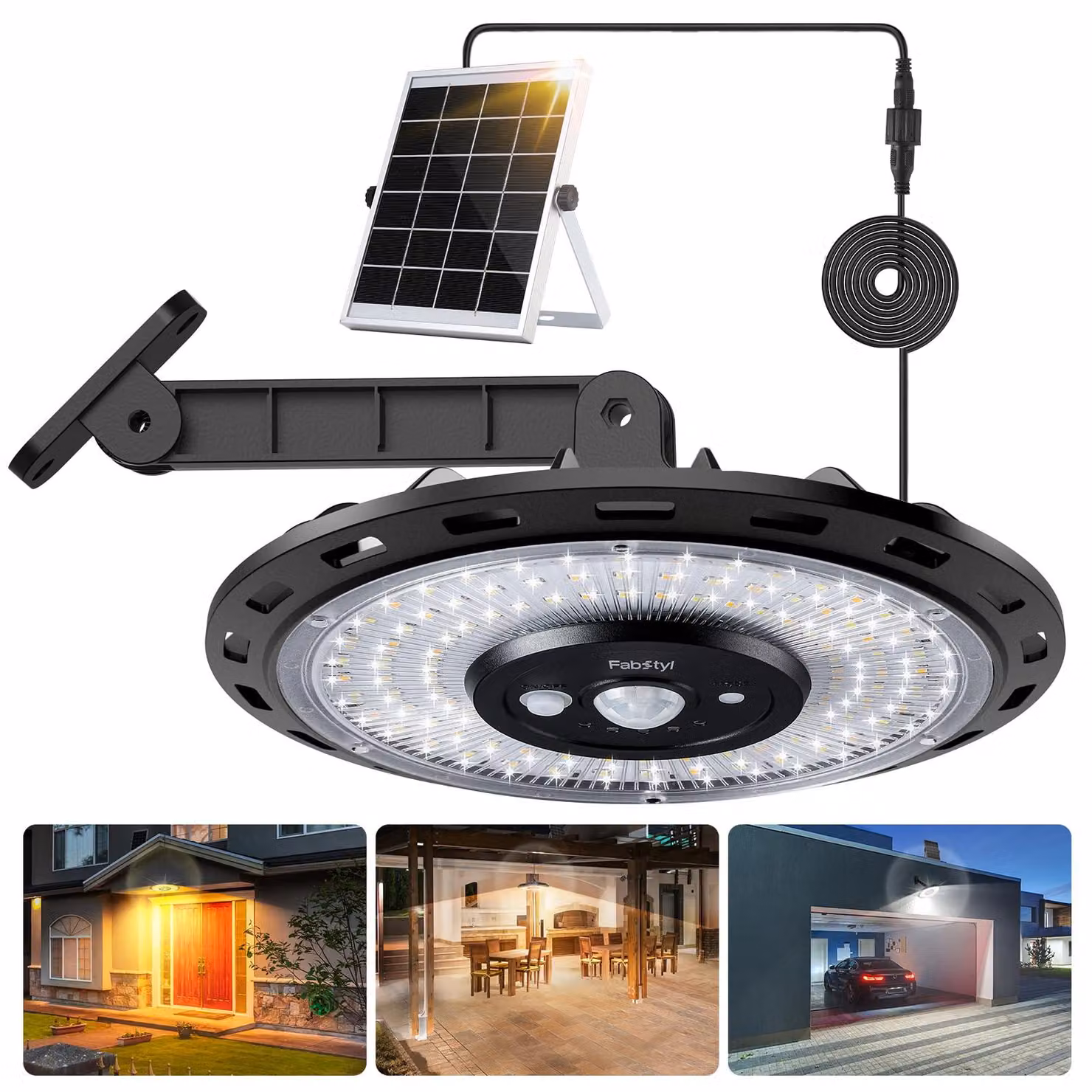 Lampada a sospensione solare con 108 LED, 3000 lumen, 3 colori, 5 modalità, con telecomando