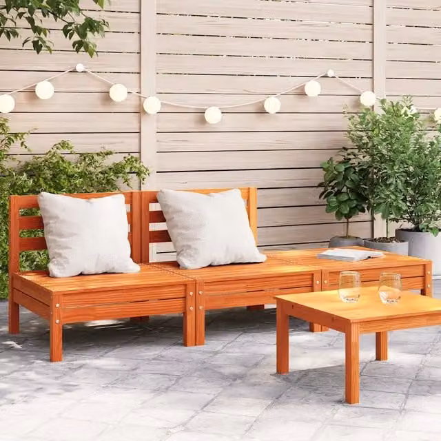 Divano da giardino a 3 posti vidaXL in legno di pino cerato marrone con cuscini – 1
