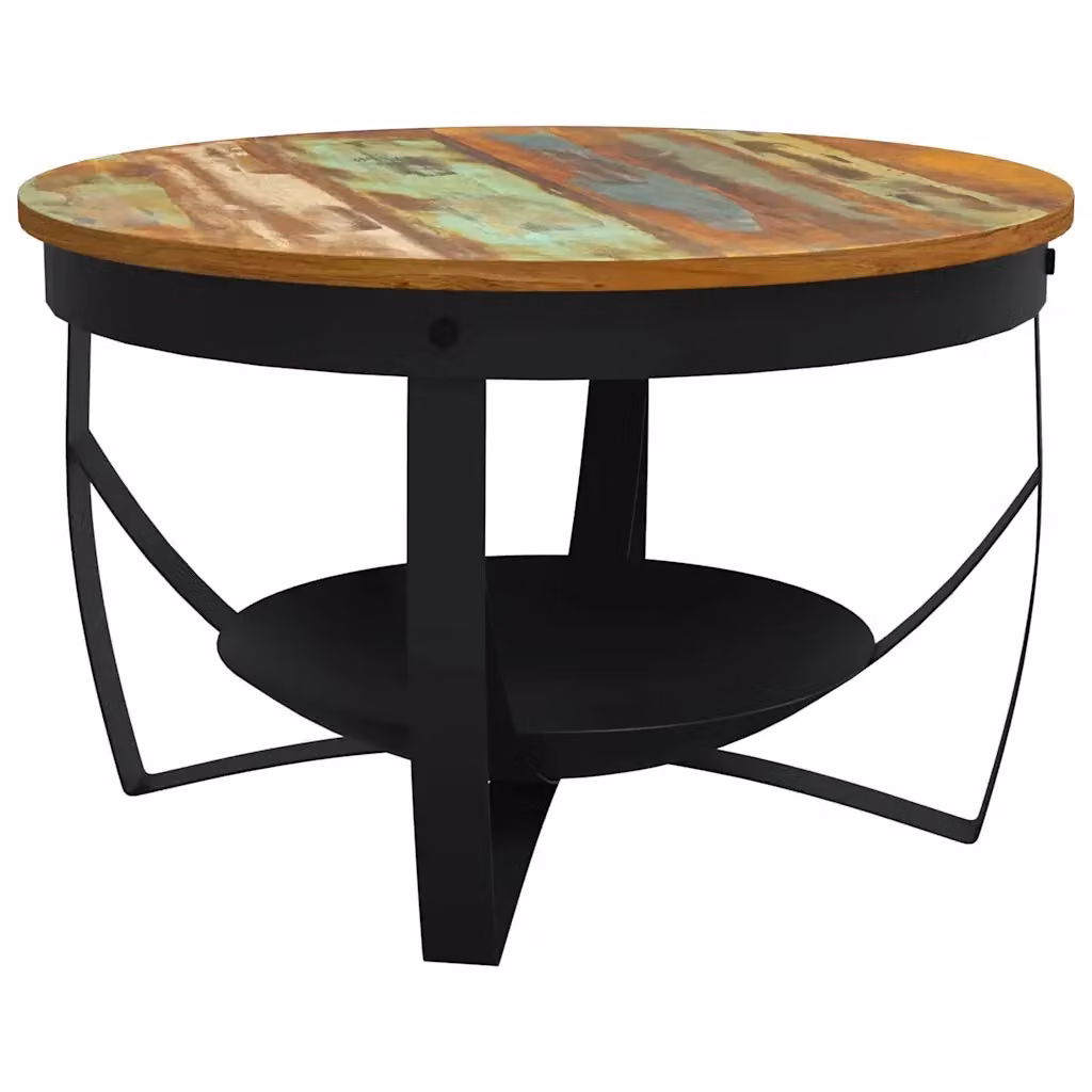 Tavolino da salotto rotondo vidaXL in legno di teak e mango multicolore Ø68 x 43 cm – 2
