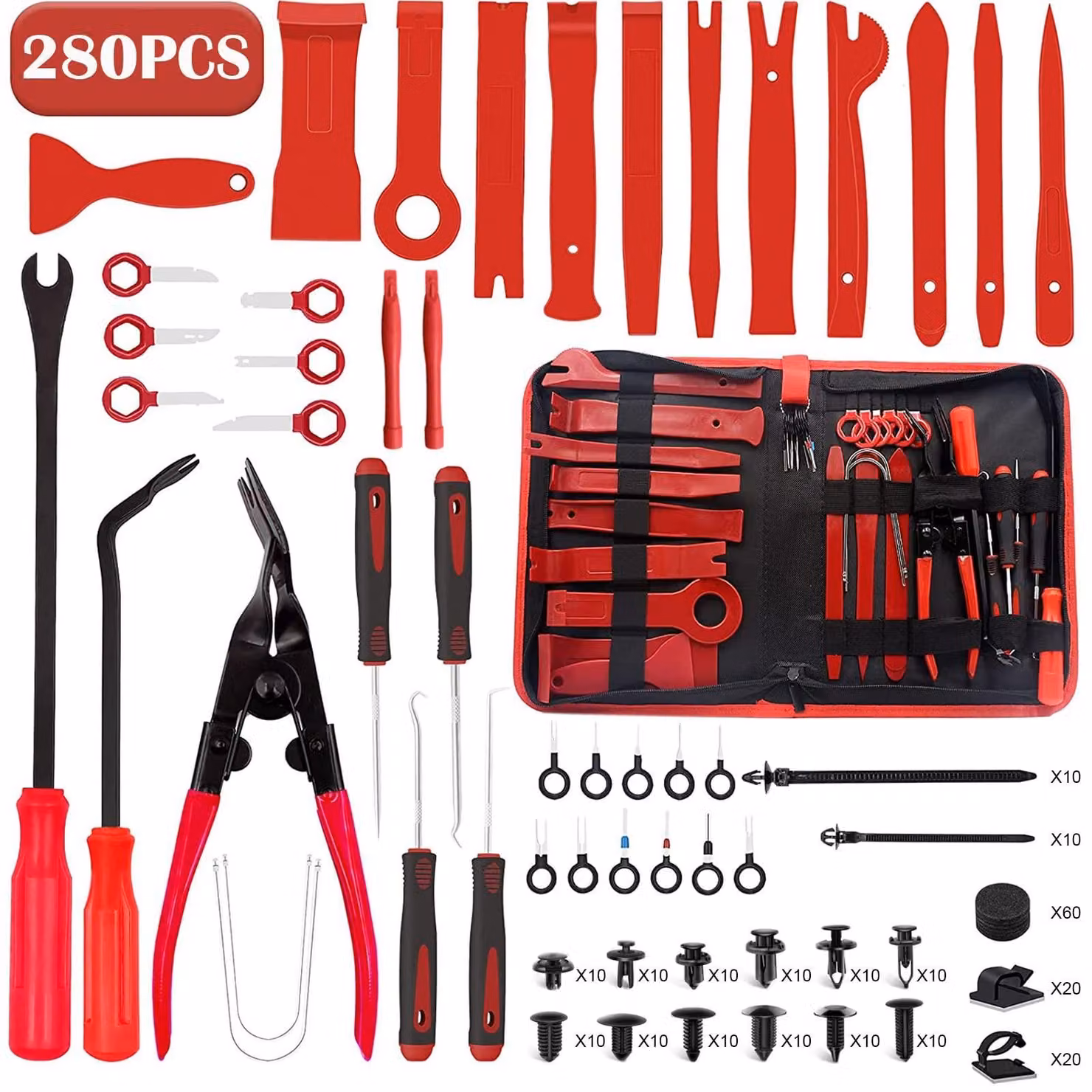 Solidchoice - Kit di strumenti per la rimozione di componenti interni dell'auto, composto da 280 pezzi