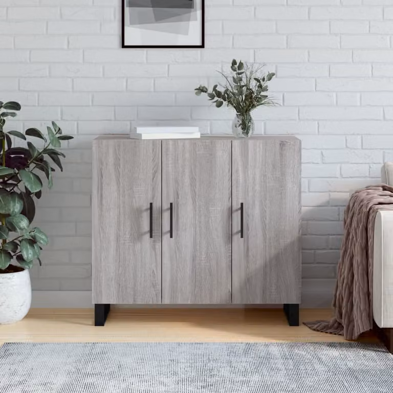 Credenza moderna vidaXL in legno e metallo, Grigio, L 90 x P 34 x H 80 cm