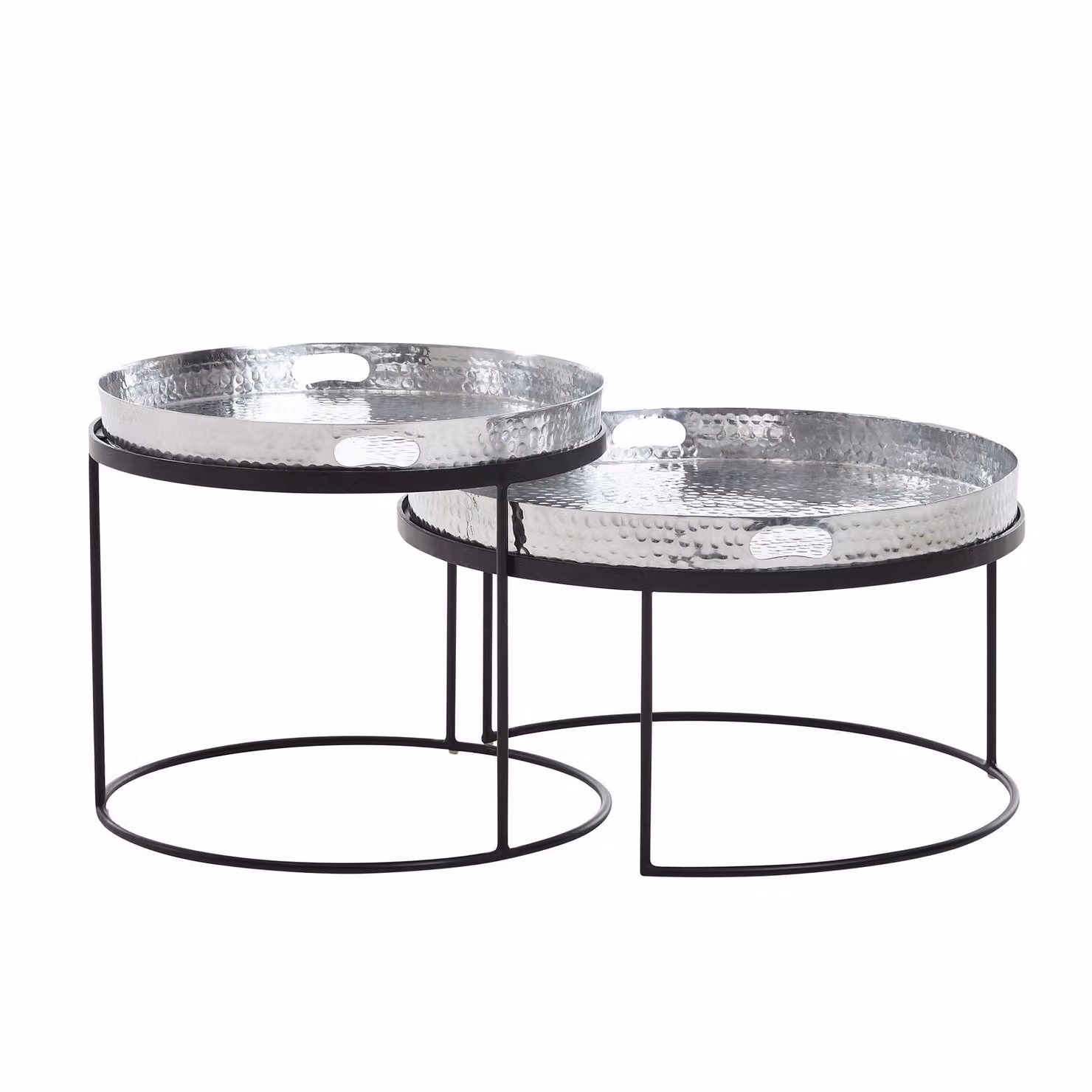 Set di 2 tavolini tondi in metallo martellato argento/nero | Wohnling