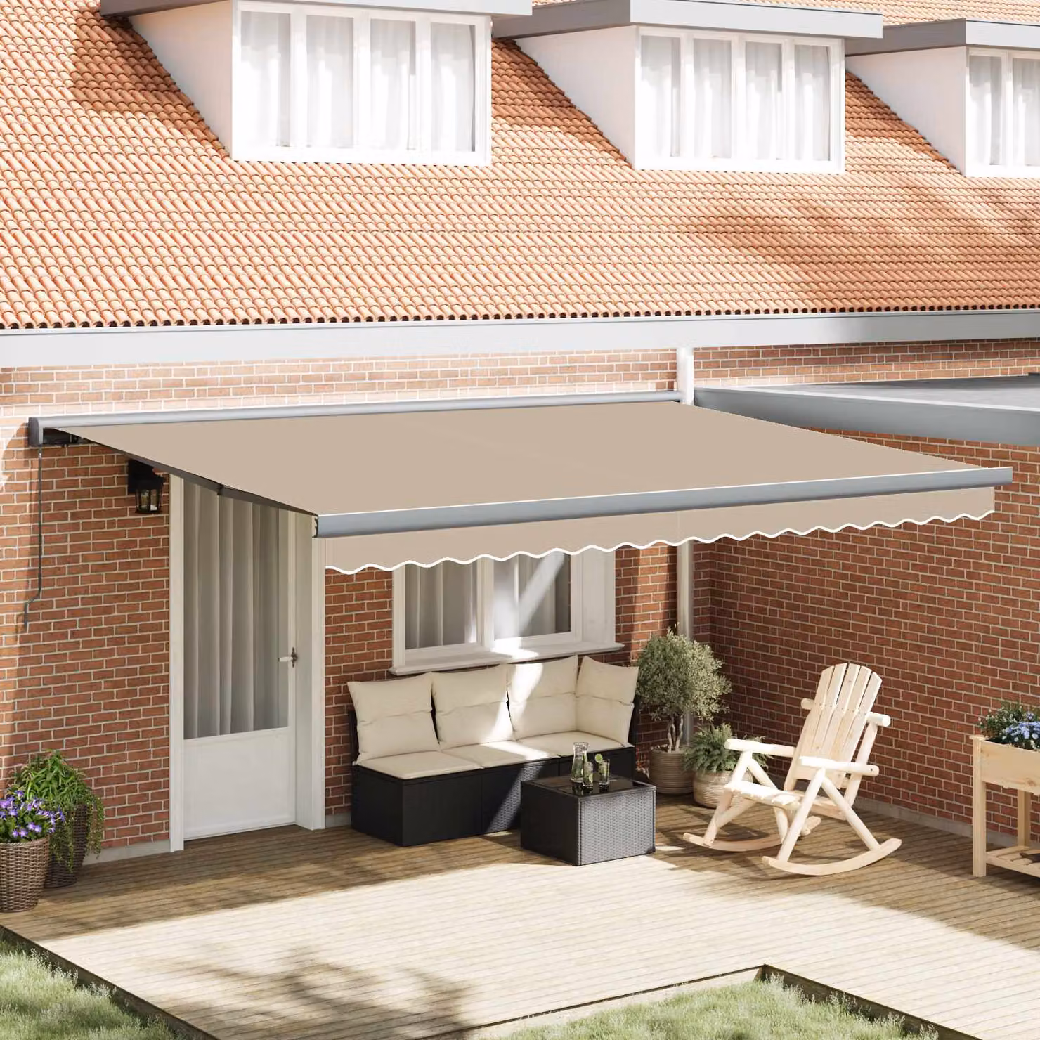 Tenda retrattile vidaXL beige in poliestere e alluminio, L: 400 cm, P: 300 cm