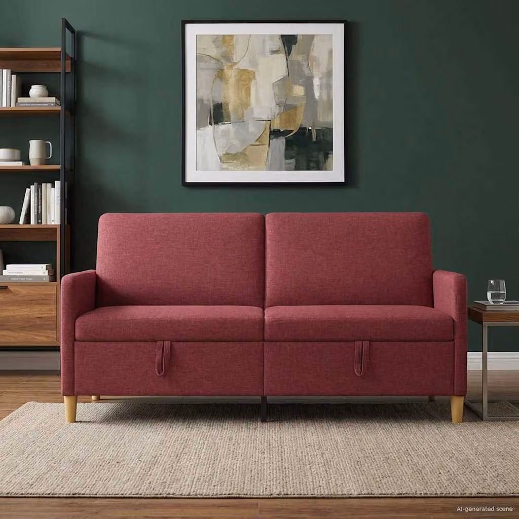 Divano moderno vidaXL con contenitore e seduta apribile, colore rosso, L: 172 cm, P: 78 cm, H: 87 cm