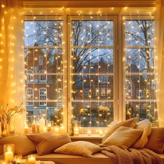 Tenda luminosa a LED da esterno 6x3 metri, 600 LED, espandibile, alimentatore, decorazione, bianco caldo, Capodanno, festività natalizie, feste, matrimoni
