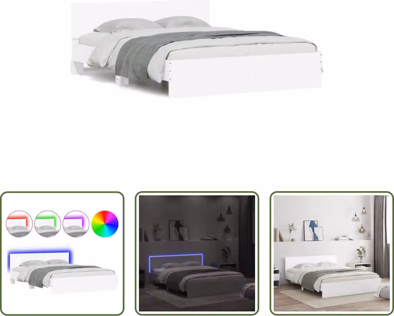 The Living Store Giroletto con testiera e illuminazione a LED bianco 150x200 cm