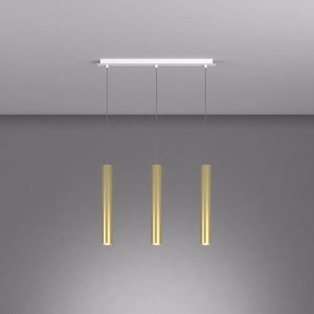 Lampadario a sospensione Xeana in metallo bianco e ottone con 3 luci GU10 in stile industrial-minimal – 2