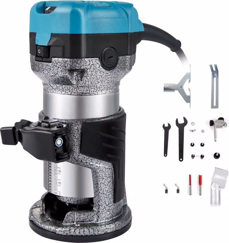 Fresatrice per legno, potenza 710W, velocità 13000-33000 giri/min, materiale in lega di alluminio, base fissa