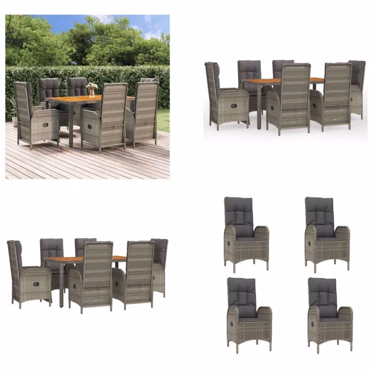 vidaXL Set da pranzo da giardino 7 pezzi con cuscini in poly rattan grigio - Set da pranzo da giardino - Set da pranzo da giardino - Set da pranzo da terrazza