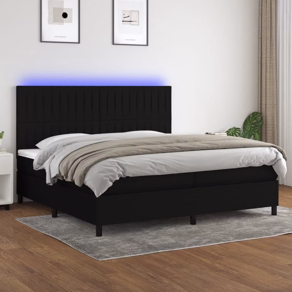 Maison Exclusive - Letto a Molle Materasso e LED Nero 200x200cm in Tessuto