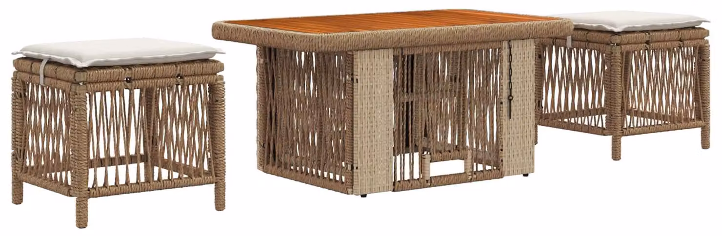 Set da Pranzo per Giardino 3 pcs Beige e Crema polyrattan