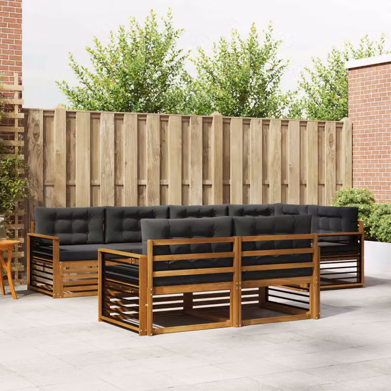 Set di divani da esterno vidaXL 7 pz in legno di acacia con cuscini, forma a L, colore beige e antracite