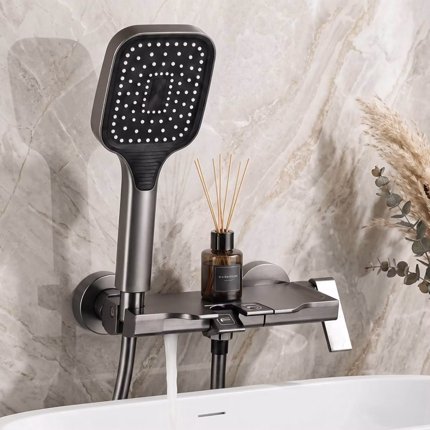 Omgoods - Rubinetto per bagno con doccetta manuale - Rubinetto per doccia in alluminio con tubo in PVC da 1,5 metri, colore grigio
