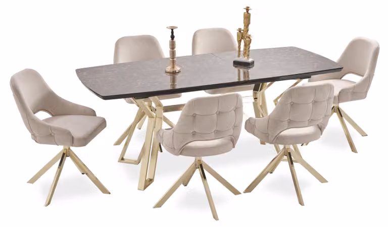 Exklusiver Esszimmer Set Designer Esstisch Luxuriöse 6x Polsterstühle
