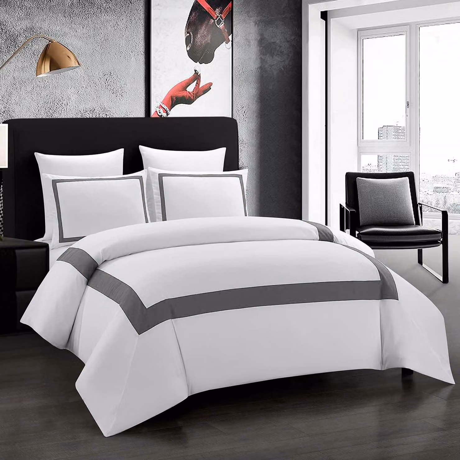 Solidchoice - Set di lenzuola per copripiumino da hotel, 2 pezzi, microfibra, grigio, per una persona