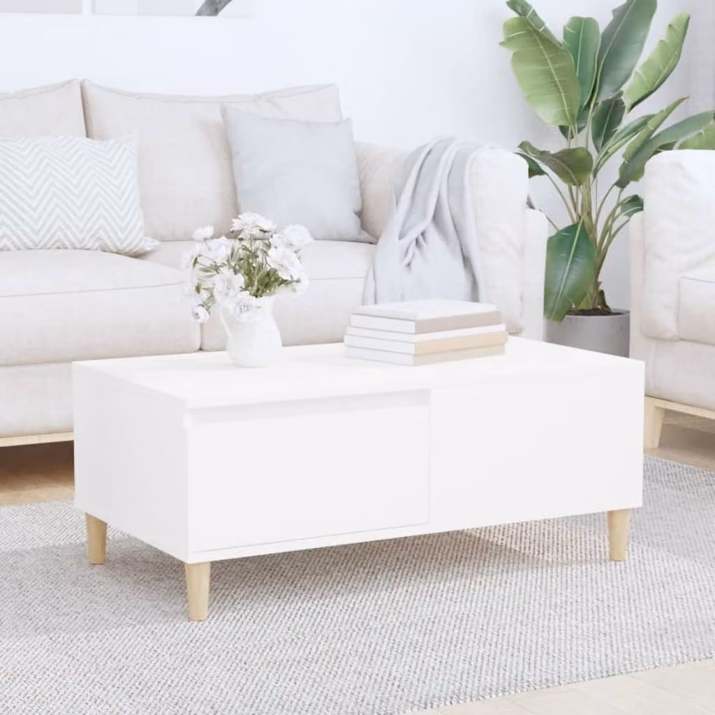 Tavolino The Living Store bianco 90x50x36,5 cm in materiale ligneo
