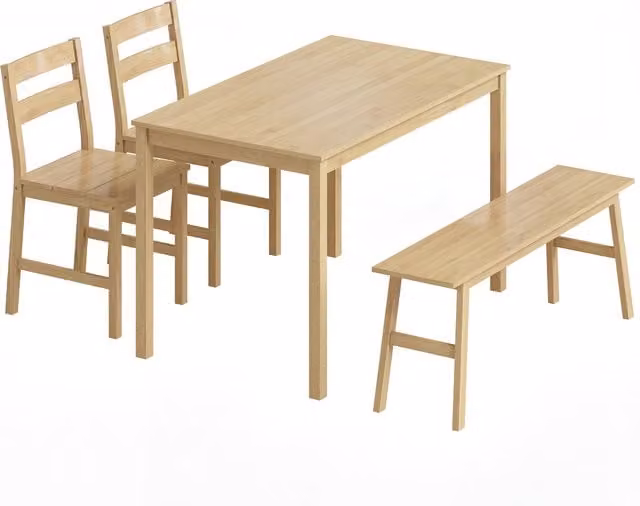 Set da pranzo HOMCOM in bambù con tavolo rettangolare, 2 sedie e panca per 4 persone, stile scandinavo, colore beige e marrone