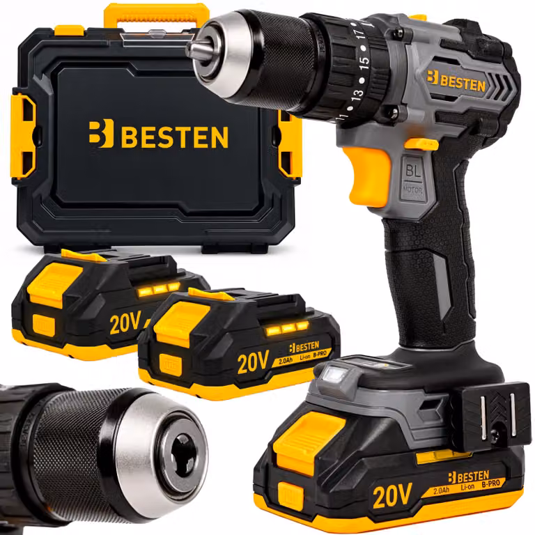 Trapano a percussione a batteria senza spazzole 2×Aku 2,0Ah 20V di potenza BESTEN BE0002885