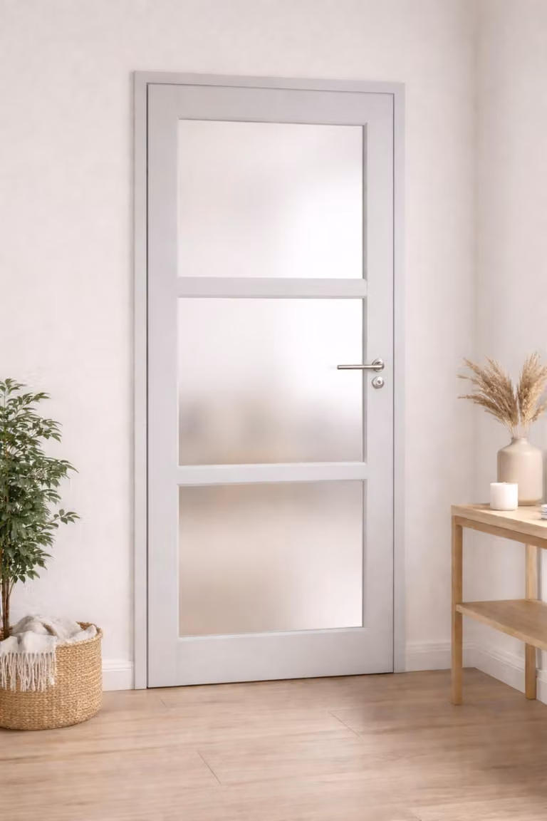 Bloc Porta Greyria Grigio Chiaro Vetrata H204 x L73 cm Lato Tavola P.gauche, maniglia Pomerol GD MENUISERIES