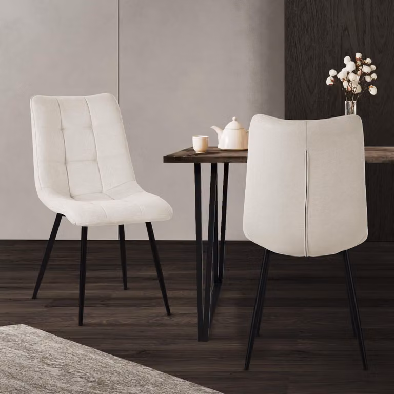 ML-Design set di 2 sedie da sala da pranzo beige, sedie da soggiorno con rivestimento in tessuto e gambe in metallo, sedie da cucina con schienale