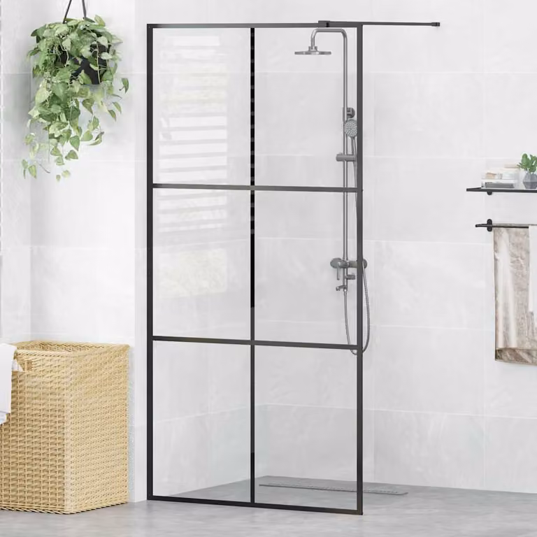 Parete per doccia walk-in vidaXL in vetro trasparente ESG con profili neri L 100 cm x H 195 cm