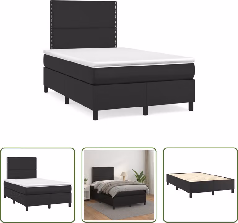 The Living Store Letto a molle con materasso nero 120x190 cm in Pelle finta