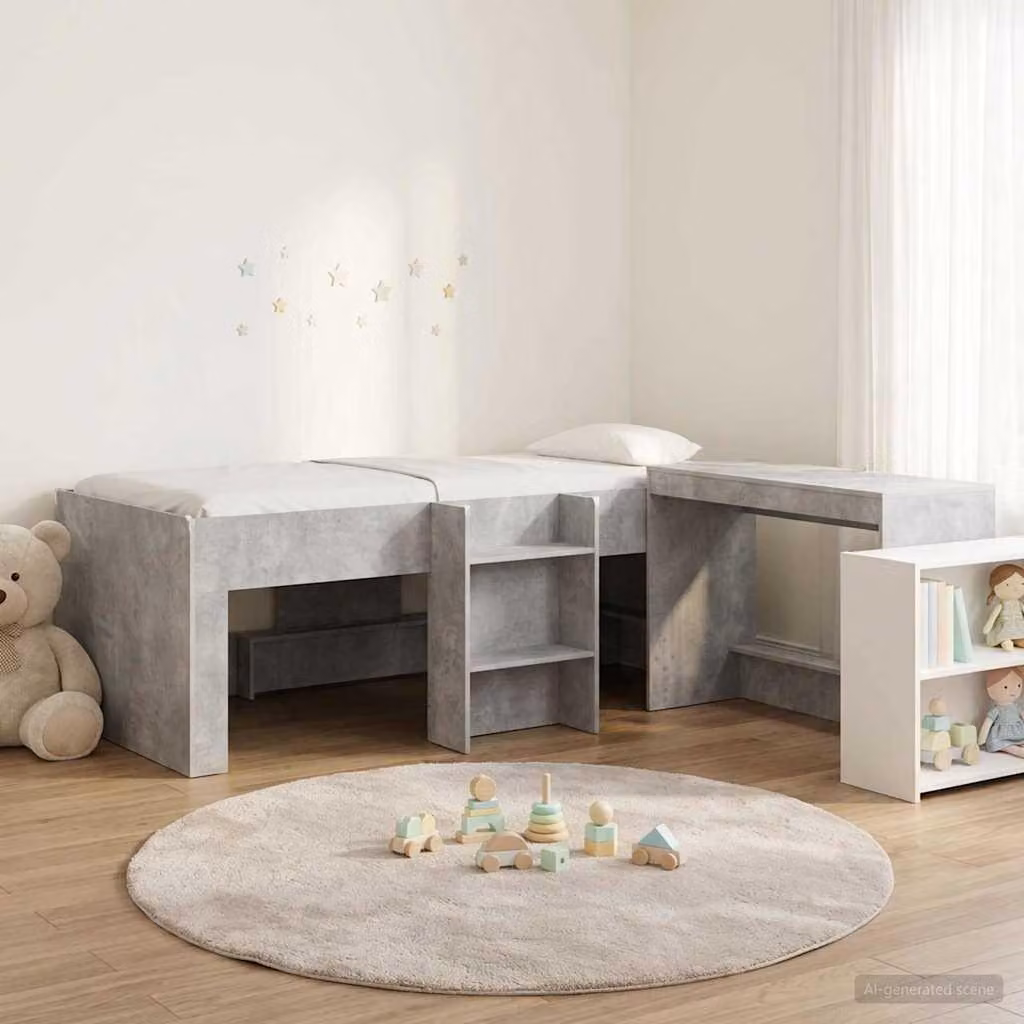 Maison Exclusive - Letto a soppalco con scrivania per bambini, 2 pezzi, colore grigio cemento
