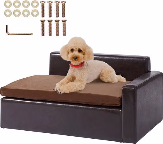 Divano per cani Jemaison in legno e similpelle marrone con rivestimento lavabile L: 71 cm, P: 50,5 cm, H: 33,5 cm
