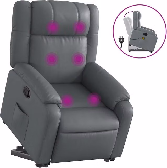 Poltrona | Sedia Relax Alzapersona Reclinabile Massaggio Grigio Similpelle
