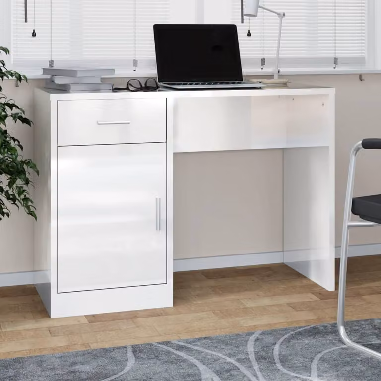 Maison Exclusive - Scrivania con spazio contenitivo, bianco lucido, 100x40x73 cm