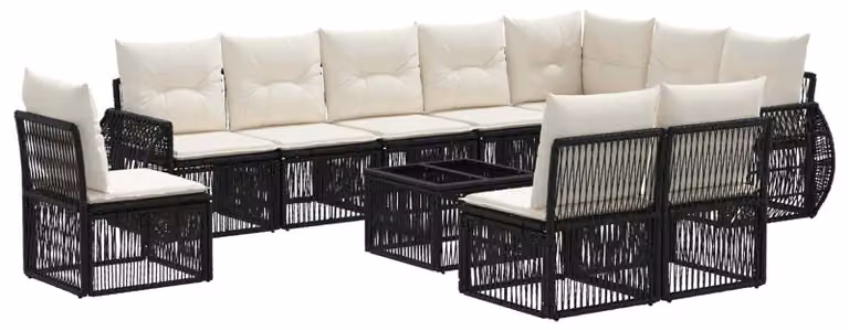 Set Divano da Giardino 11 pcs Nero e Bianco Crema polyrattan