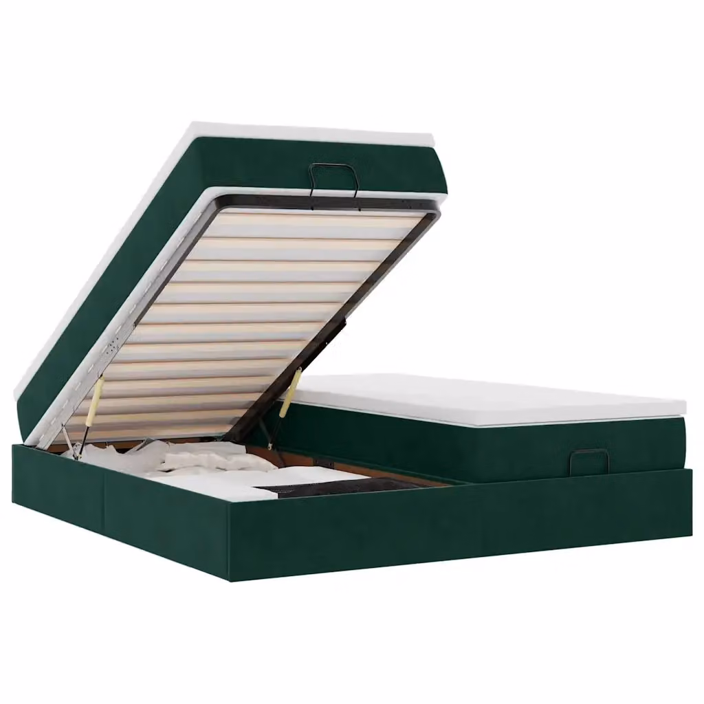 Struttura Letto con Contenitore a Sollevamento e Materasso vidaXL in Velluto Verde e Bianco L/P: 160 x 200 cm – 2