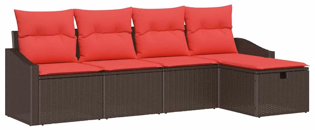 Set di divani con cuscini con contenitore in polirattan marrone