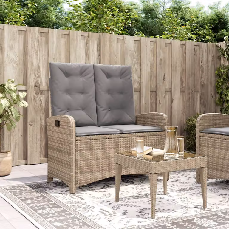 Panca Reclinabile da Giardino vidaXL in Polyrattan e Metallo con Cuscini Beige e Grigio