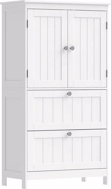 Armadietto da bagno HOMCOM bianco con 2 cassetti, ante a lamelle e ripiano regolabile – 1