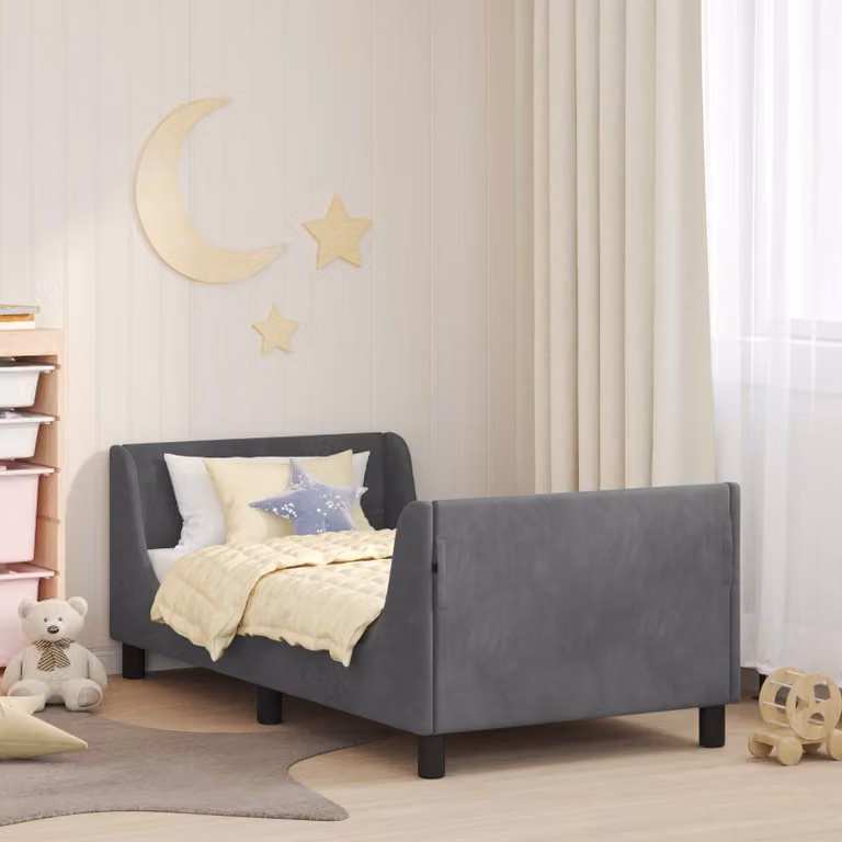 Struttura letto per bambini vidaXL con testata in velluto grigio, L 160 x P 80 x H 86 cm