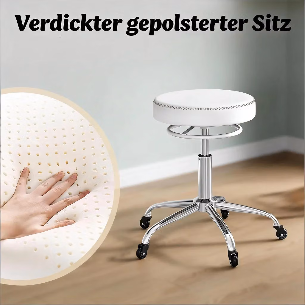 Sgabello girevole regolabile in altezza REDOM bianco in metallo e similpelle con ruote – 2