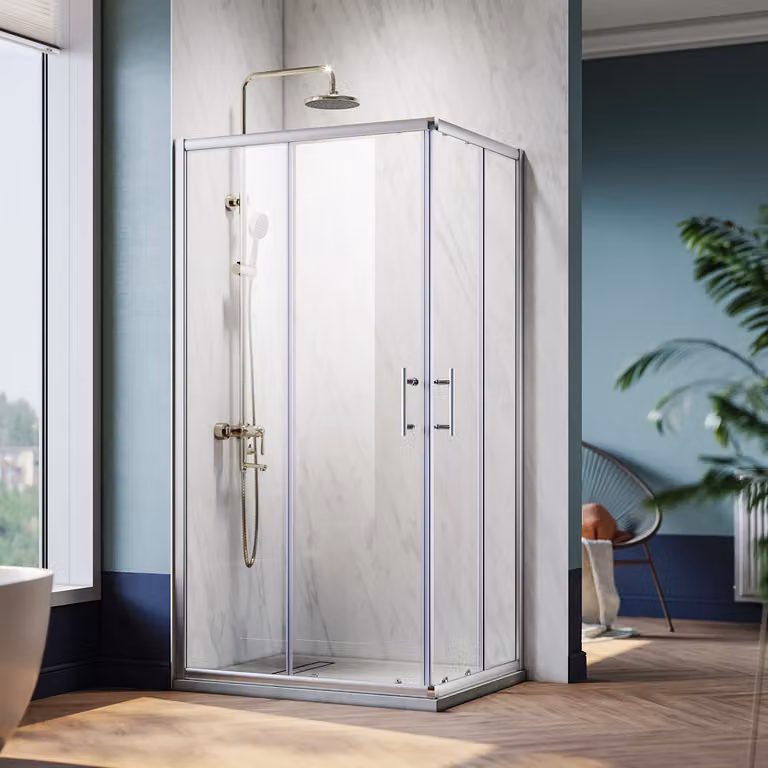SONNI cabina doccia 70 x 76 cm ingresso angolare doppia porta scorrevole doccia ESG vetro funzione di sgancio rapido protezione dagli schizzi