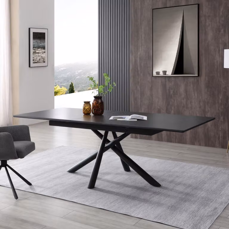 Tavolo da pranzo allungabile CasaDolce ANGARA, nero, 180-220x100x76 cm, piano in Vetroceramica, gambe in metallo, 60 kg di carico massimo