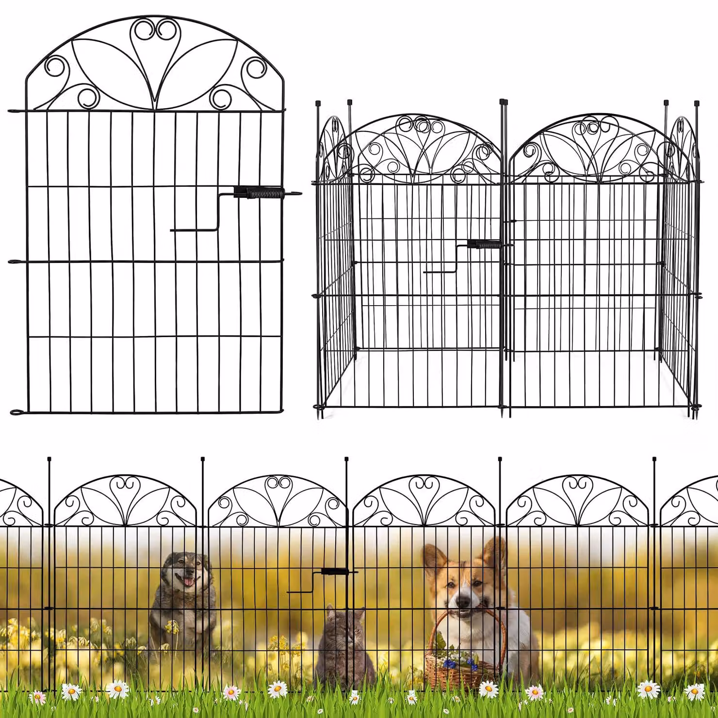 Pannello per recinzione da giardino, dimensioni 80 x 56,5 cm, confezione da 6 pezzi, metallo resistente alla ruggine, lunghezza totale 339 cm, ideale per delimitare il prato