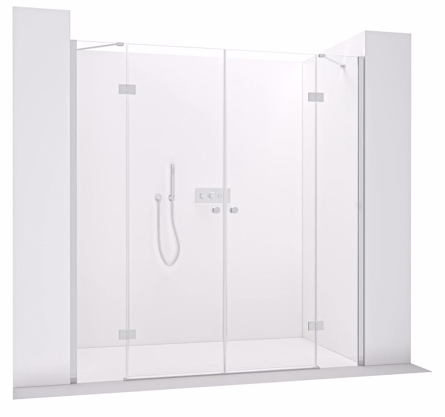 Porta doccia a due ante, modello Marino, sinistra/destra, vetro trasparente da 6 mm, finitura cromata, dimensioni 208 (109+99) x 190 cm