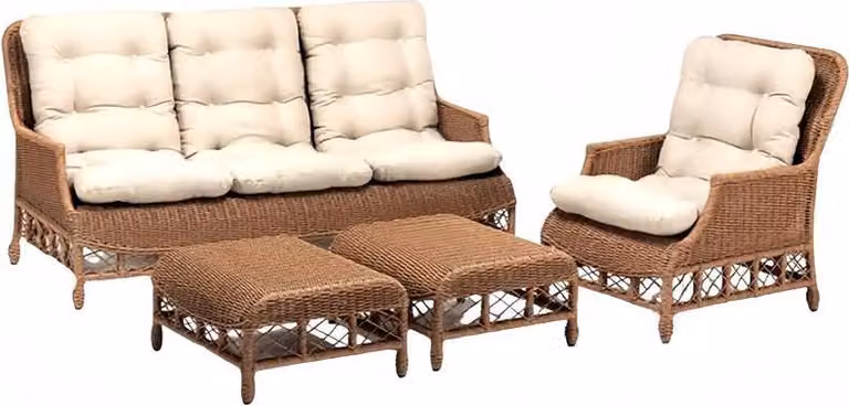 Robuste Garten Rattan Garnitur Braun Sessel Gartenmöbel 2x Hocker Sofa 3 Sitzer