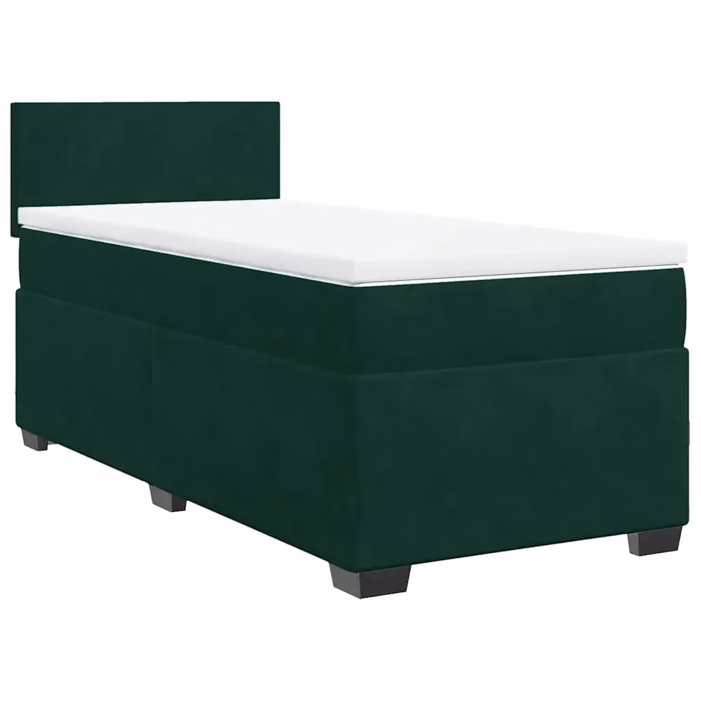 Letto con Giroletto a Molle e Materasso Ibrido vidaXL in Velluto Verde Scuro e Bianco L/P/H: 90 x 190 cm – 2