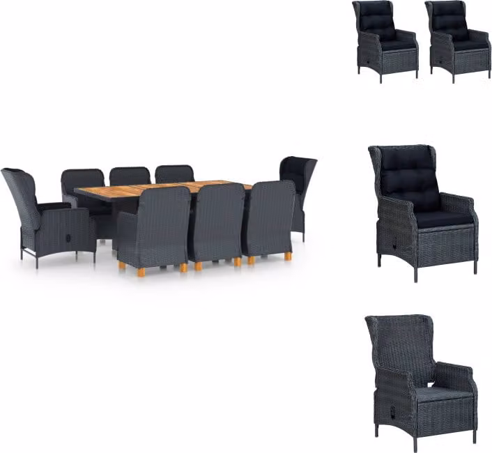 vidaXL set da pranzo da giardino 9 pezzi con cuscini in poly rattan grigio scuro - Set di mobili da giardino