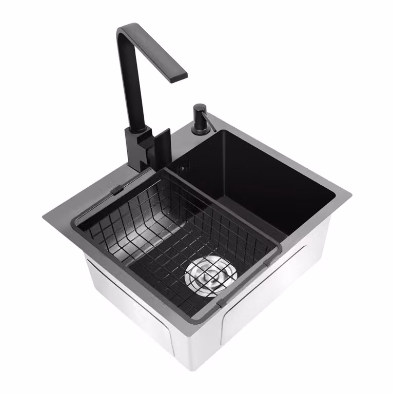 Lavello da cucina a una vasca - 40x45 cm - Acciaio inossidabile - Nero - Da incasso