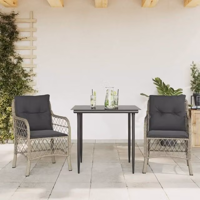 Set da Bistrò 3 pz con Cuscini Grigio Chiaro in Polyrattan 3212166