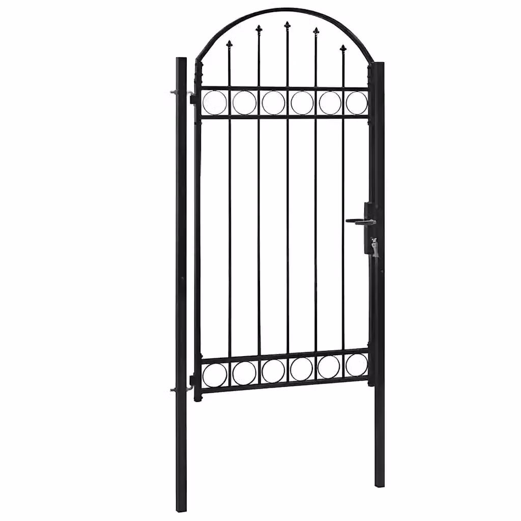 Cancello singolo per recinzione vidaXL in acciaio con parte superiore ad arco, Nero, L: 100 cm, H: 200 cm – 2